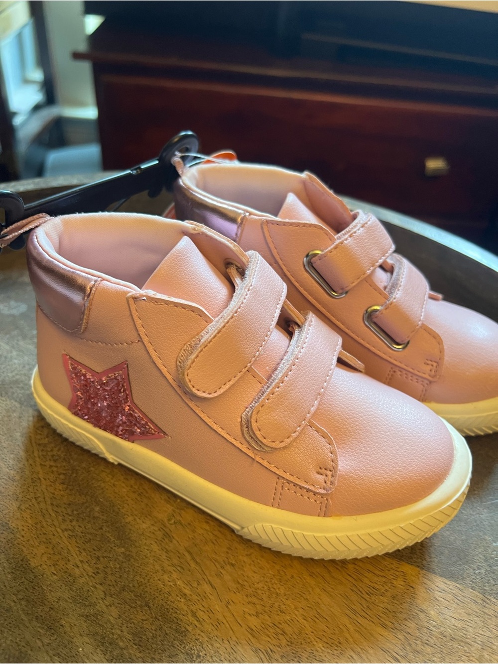 wonder nation Pink Glitter Star Velcro High-Top Sneakers